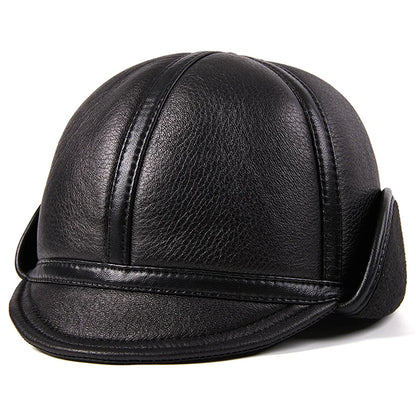 Men's Real Leather Winter Newsboy Cap with Earflaps