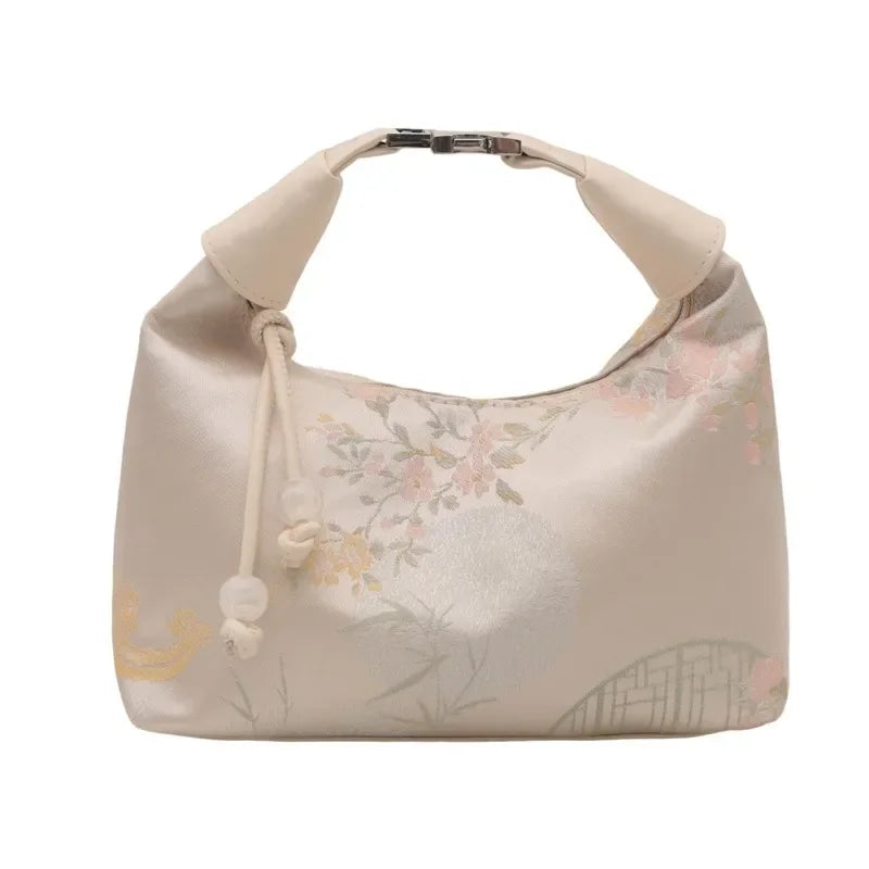 Sweet Embroidery Shoulder Bag Pearl Nylon Texture