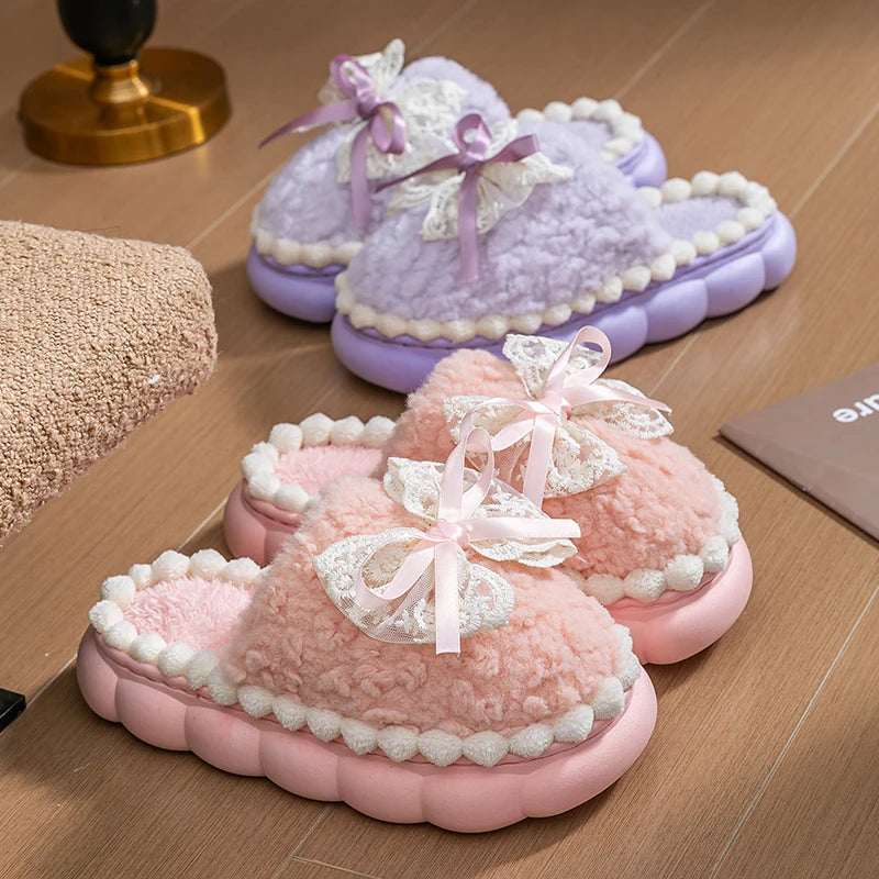 Winter Fur Slippers For Women Non Slip Plush Home Shoes