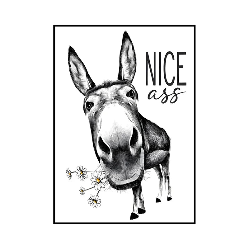 Funny Animal Bathroom Wall Art Poster – Cow, Donkey, Llama, Goat Print