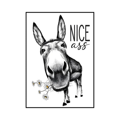 Funny Animal Bathroom Wall Art Poster – Cow, Donkey, Llama, Goat Print