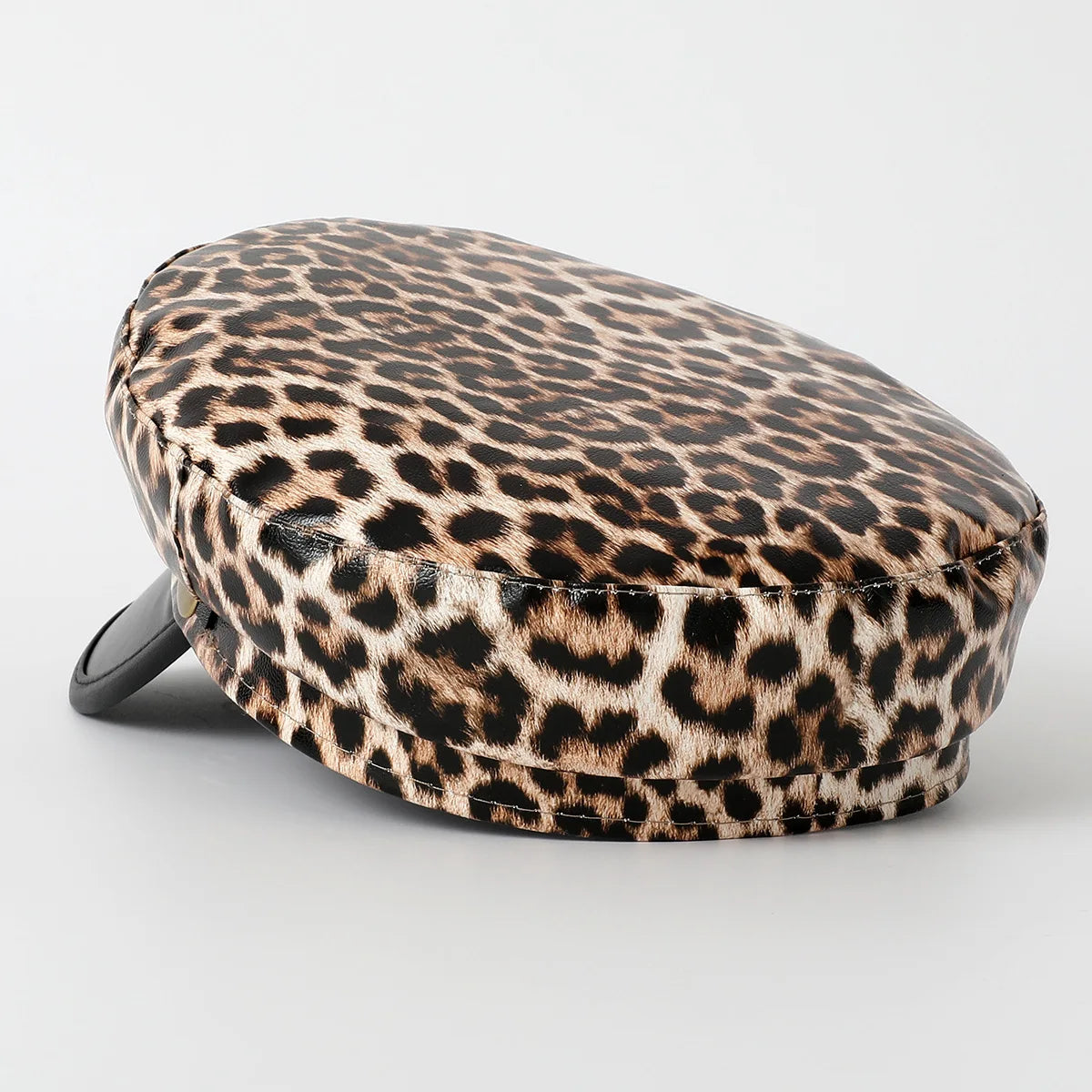 Leopard Print Military Cap for Women – Vintage Y2K Flat Sailor Hat