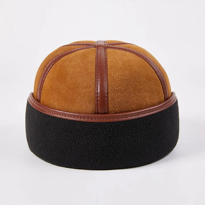 Men's Real Leather Winter Newsboy Cap with Earflaps