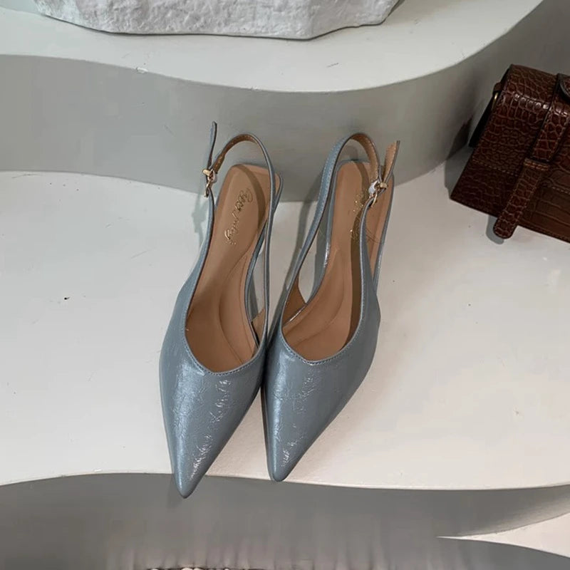 Women's Pointed-Toe Slingback Sandals – Elegant Mid Heel Shoes