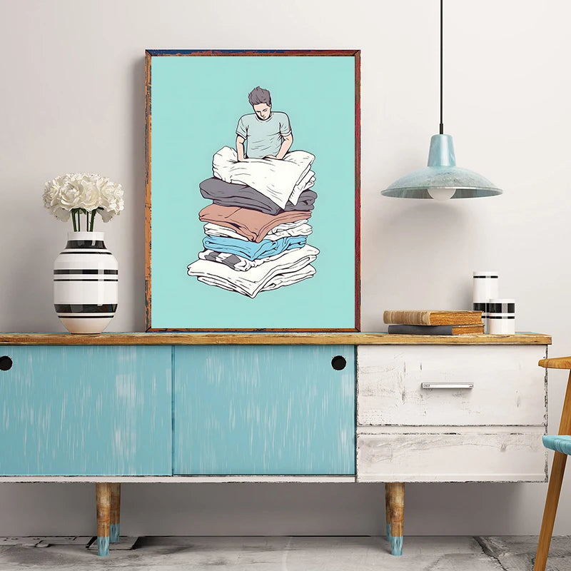 Laundry Basket Canvas Poster – Minimalist Funny Wall Art Print