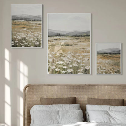 Wildflower Field Landscape Wall Art Print – 3-Piece Set