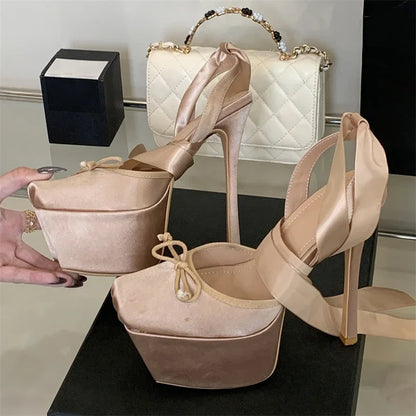 Eilyken Platform Stiletto Sandals – Square Toe Lace-Up Ankle Heels