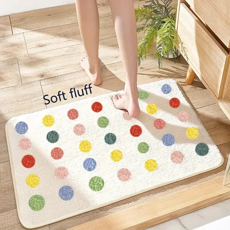 Colorful Polka Dot Bath Mat – Non-Slip Soft Shaggy Bathroom Rug