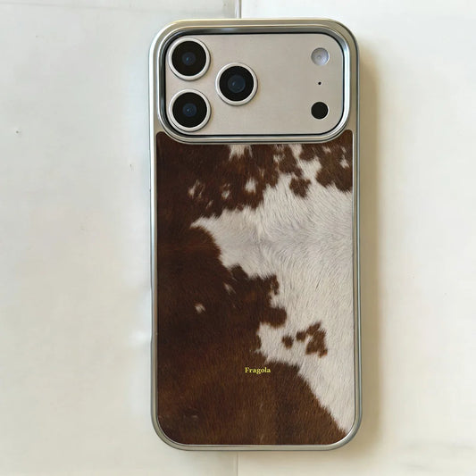 Cowhide Print iPhone Case with Silver Camera Frame – iPhone 11–17 Pro Max Air