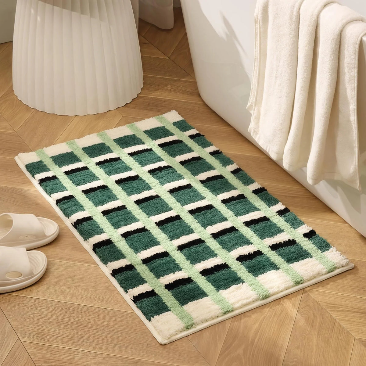 Plaid Bath Mat – Non-Slip Absorbent Bathroom Rug