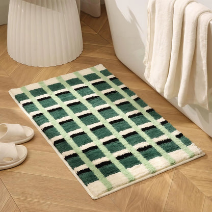Plaid Bath Mat – Non-Slip Absorbent Bathroom Rug