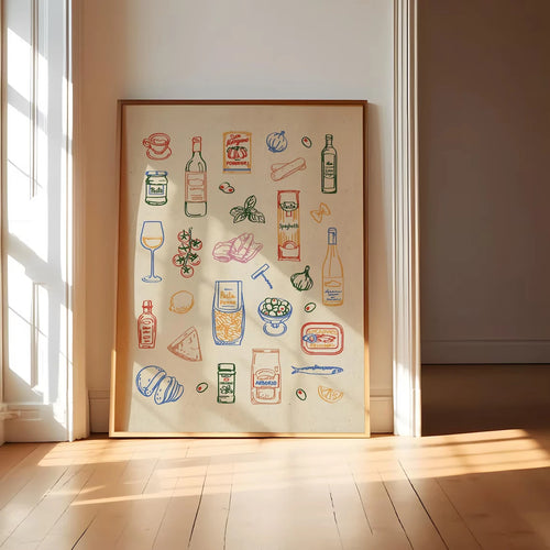 Mediterranean Kitchen Ingredient Sketch Wall Art Poster