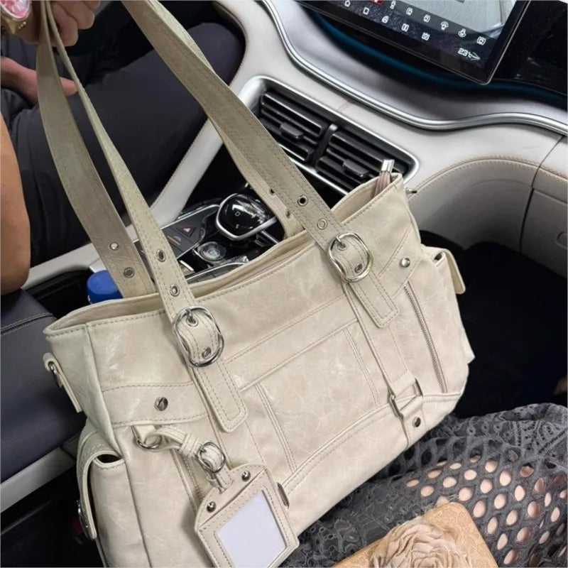 Hot Girl Vintage Studded Tote Bag Women Leather Textured