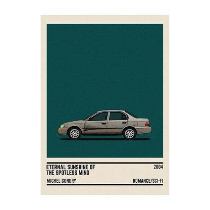 Movie Car Minimalist Poster Wall Art Print | Classic Film Decor