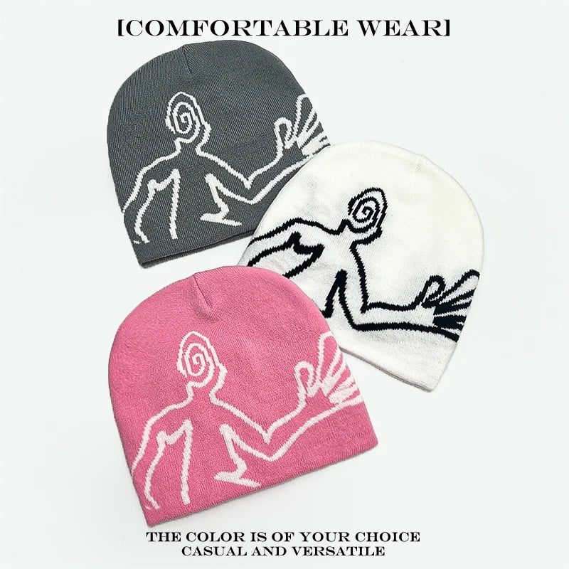 Jacquard Figure Beanie Hat – Unisex Streetwear Knit Cap