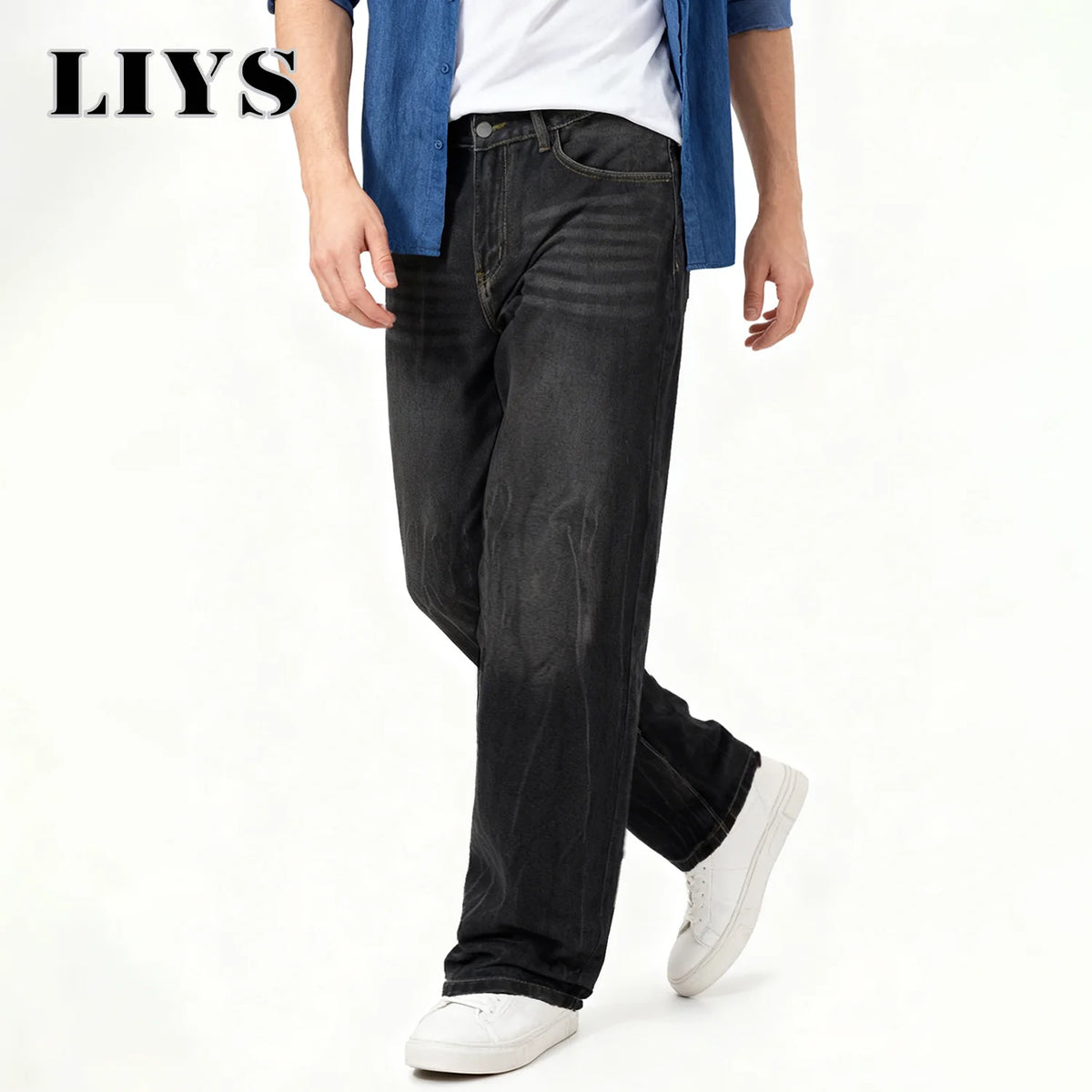Retro Washed Black Baggy Wide Leg Jeans – Men's Loose Casual Denim Pants
