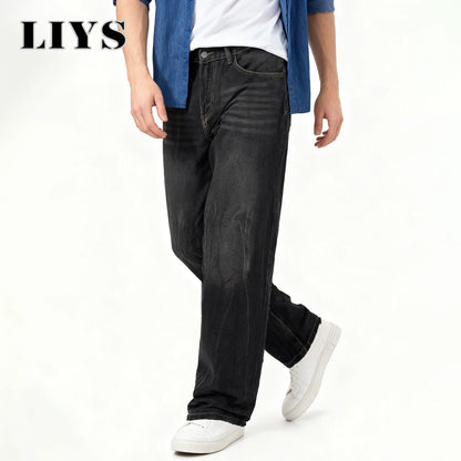 Retro Washed Black Baggy Wide Leg Jeans – Men's Loose Casual Denim Pants