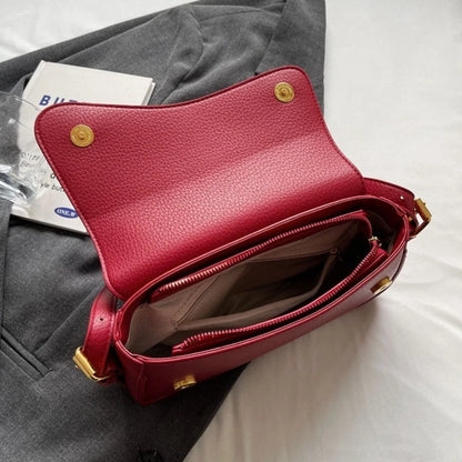 Vintage PU Leather Crossbody Bags For Women Red Lychee Pattern Flap
