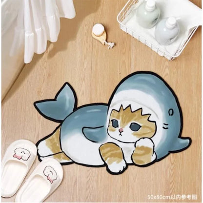 Cartoon Cat Shark Bath Mat – Non-Slip Absorbent Floor Rug