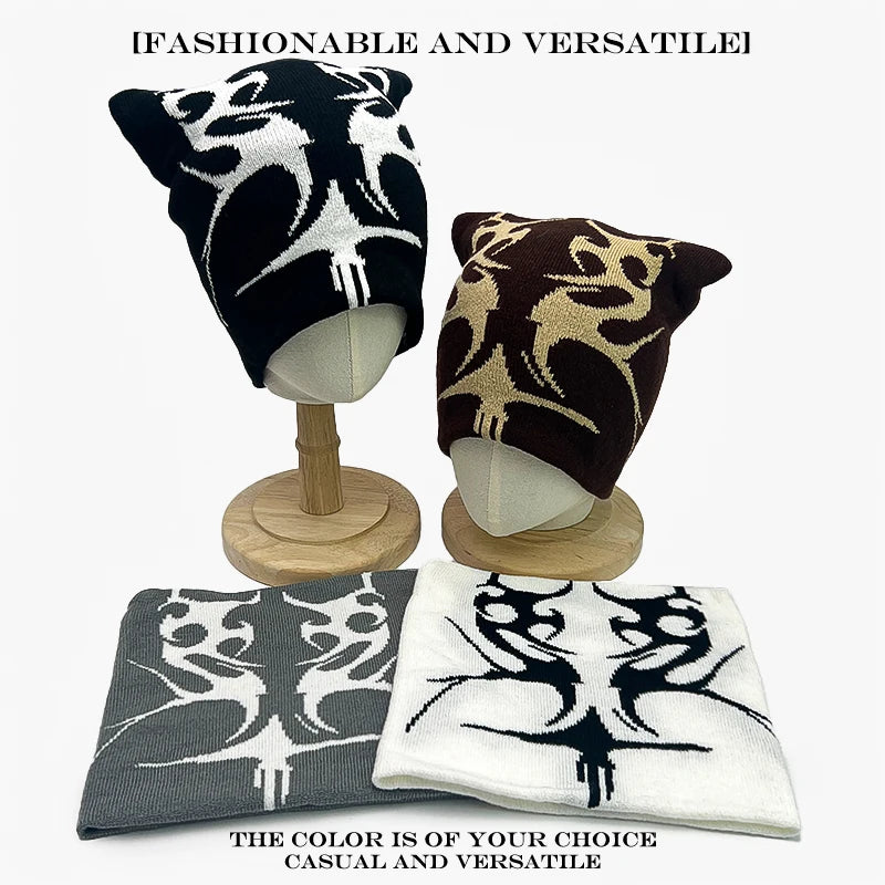 Flame Jacquard Beanie Hat – Unisex Hip Hop Knit Cap