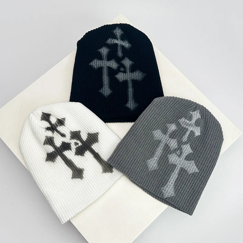 Gothic Knit Beanie – Y2K Dark Aesthetic Winter Hat