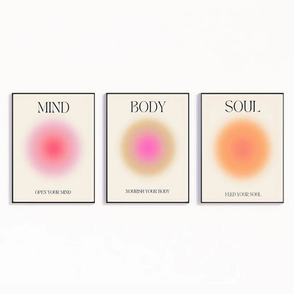 Mind Body Soul Aura Gradient Wall Art Poster – Spiritual 3-Piece Set