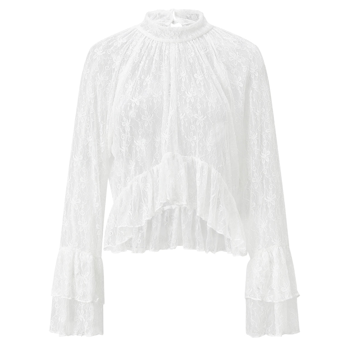 Women's Floral Lace Sheer Poncho Top – Off Shoulder Chiffon Cape