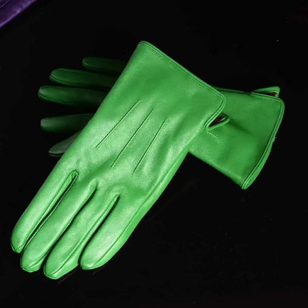 Women's Sheepskin Leather Winter Gloves with Thick Lining