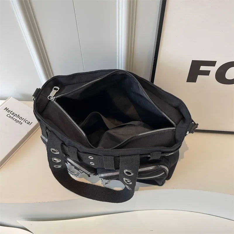 Chains Zipper Buckle Nylon Shoulder Bags