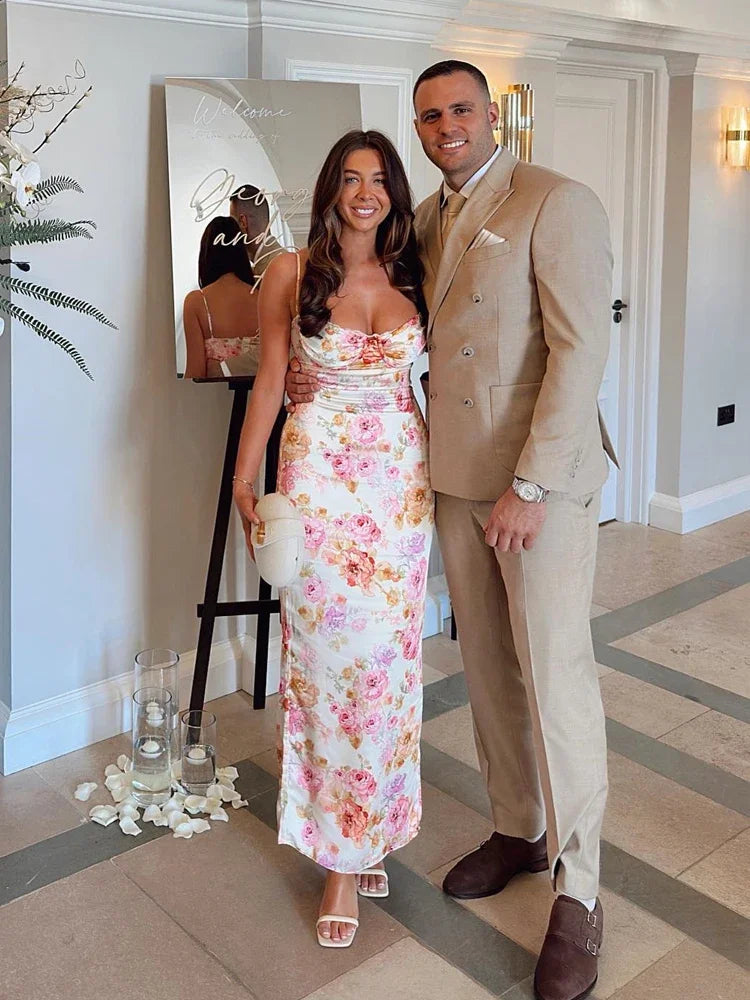 Floral Print Spaghetti Strap Maxi Dress – Bodycon Wedding Guest