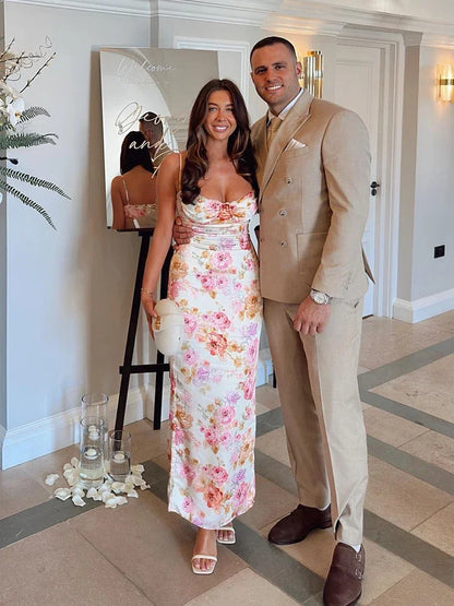 Floral Print Spaghetti Strap Maxi Dress – Bodycon Wedding Guest