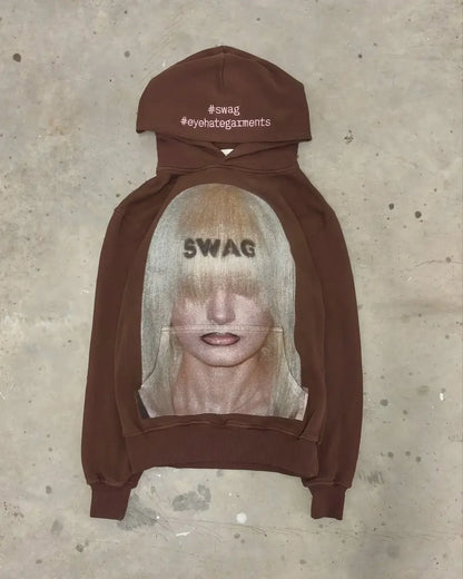 Grunge Zip-Up Oversized Hoodie – Gothic Streetwear Sweatshirt