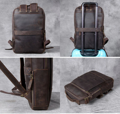Crazy Horse Leather Backpack for Men – Vintage Laptop Rucksack