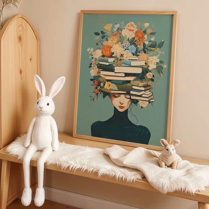 Reader Flower Crown Wall Art Print – Boho Book Lover Poster