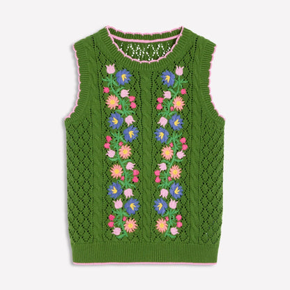 Floral Embroidered Knit Sweater Vest for Women – Crochet Tank