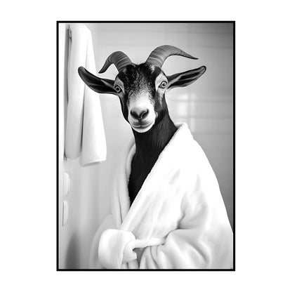 Funny Animal Bathroom Wall Art Poster – Quirky Wildlife in Bathrobe Print
