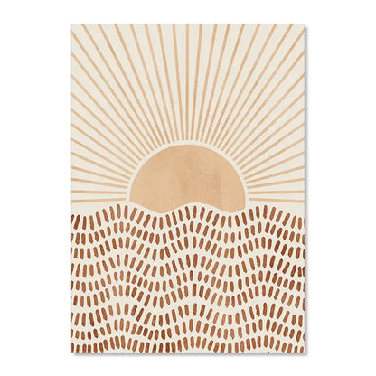 Boho Abstract Geometric Canvas Wall Art Print – Terracotta Beige Decor