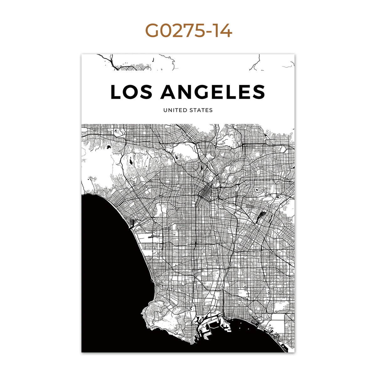 World City Map Wall Art Print – Black & White City Poster