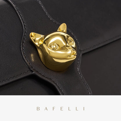 Leather Flap Shoulder Bag – Retro Cat Clasp Crossbody