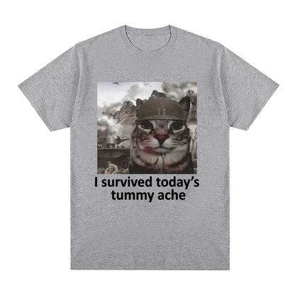 Funny Cat Meme T-Shirt – I Survived Today's Tummy Ache
