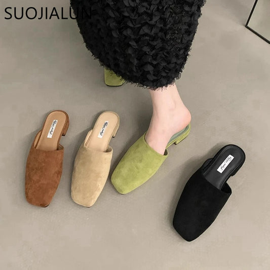 Women's Slip-On Mule Flats – Square Toe Suede Backless Shoes