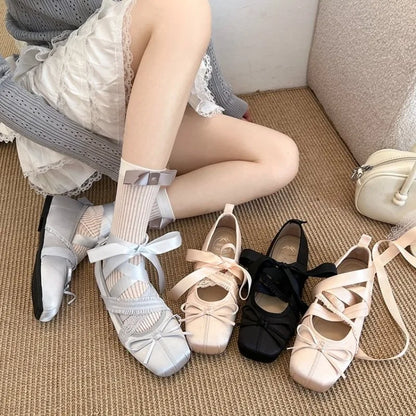 Butterfly Bow Ballet Flats – Women's Cross-Strap Mary Jane Shoes