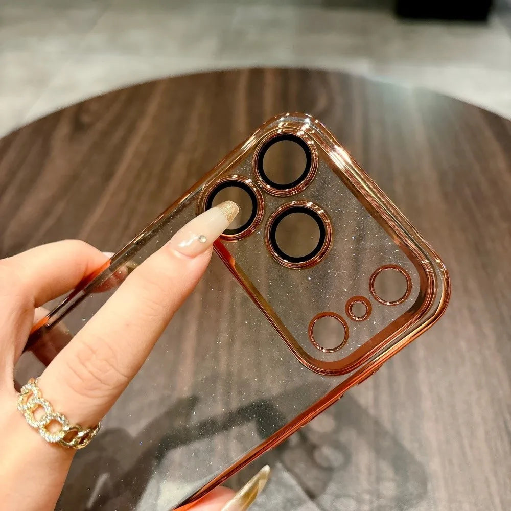 Glitter Transparent iPhone Case with Electroplated Frame – iPhone 11–17 Series