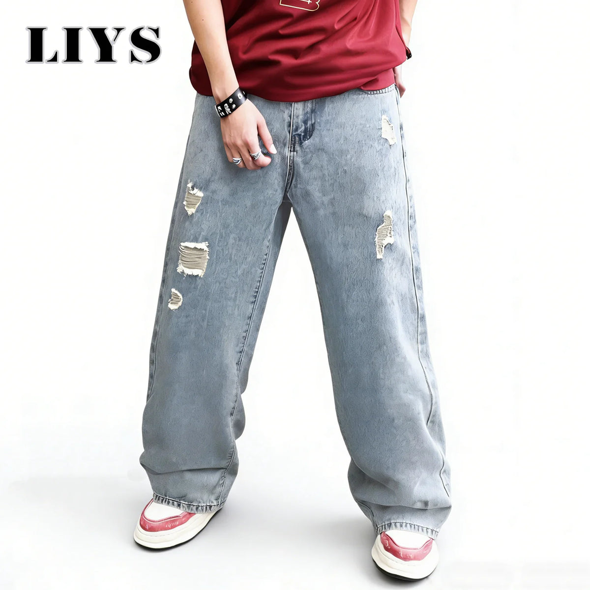 Baggy Wide Leg Ripped Jeans – Men's Oversized Streetwear Denim