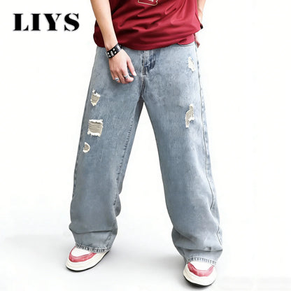 Baggy Wide Leg Ripped Jeans – Men's Oversized Streetwear Denim