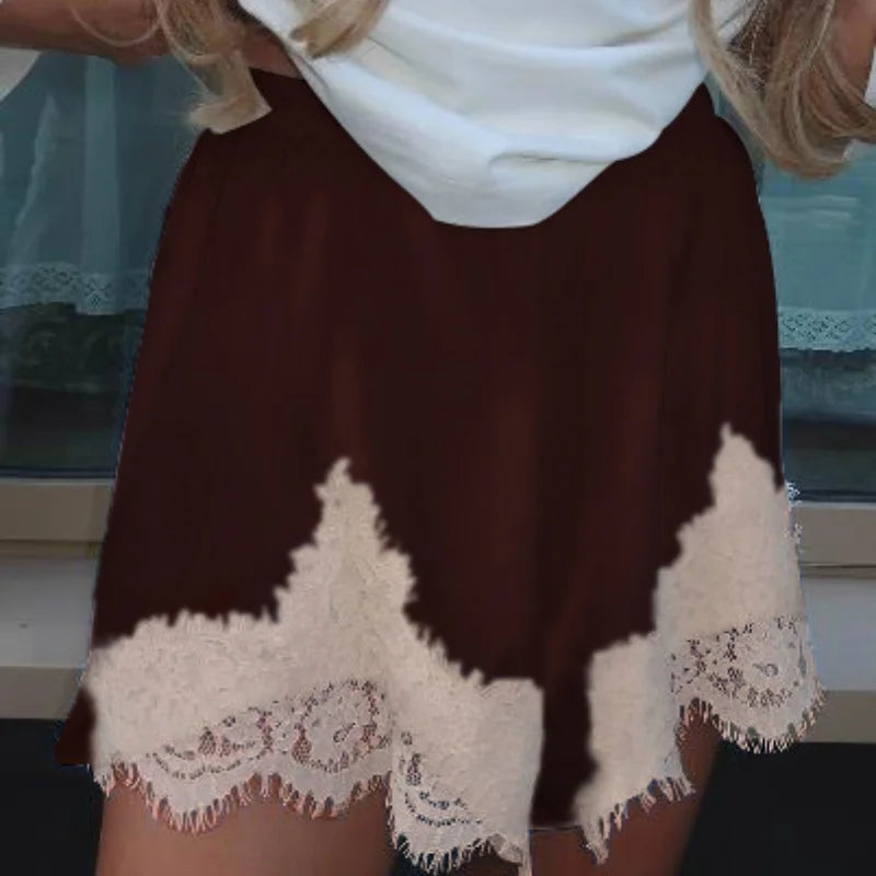 Satin Lace Trim Shorts – Women's Silky Low Rise Lounge PJ Bottoms