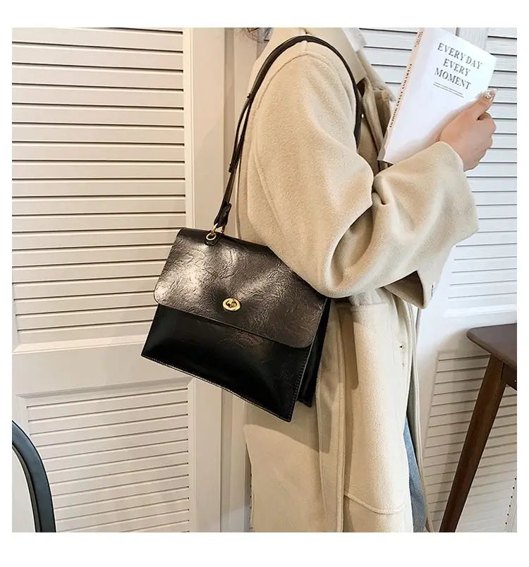 Vintage Coffee Shoulder Bag Women Preppy Style