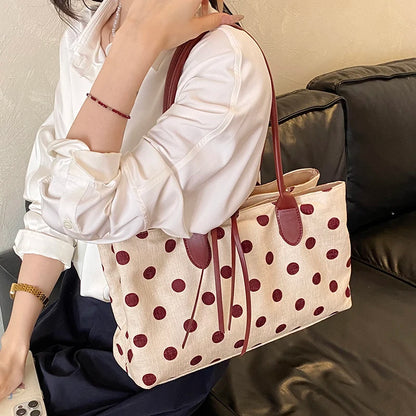 Polka Dot Canvas Tote Bag for Women – Large Shoulder Handbag