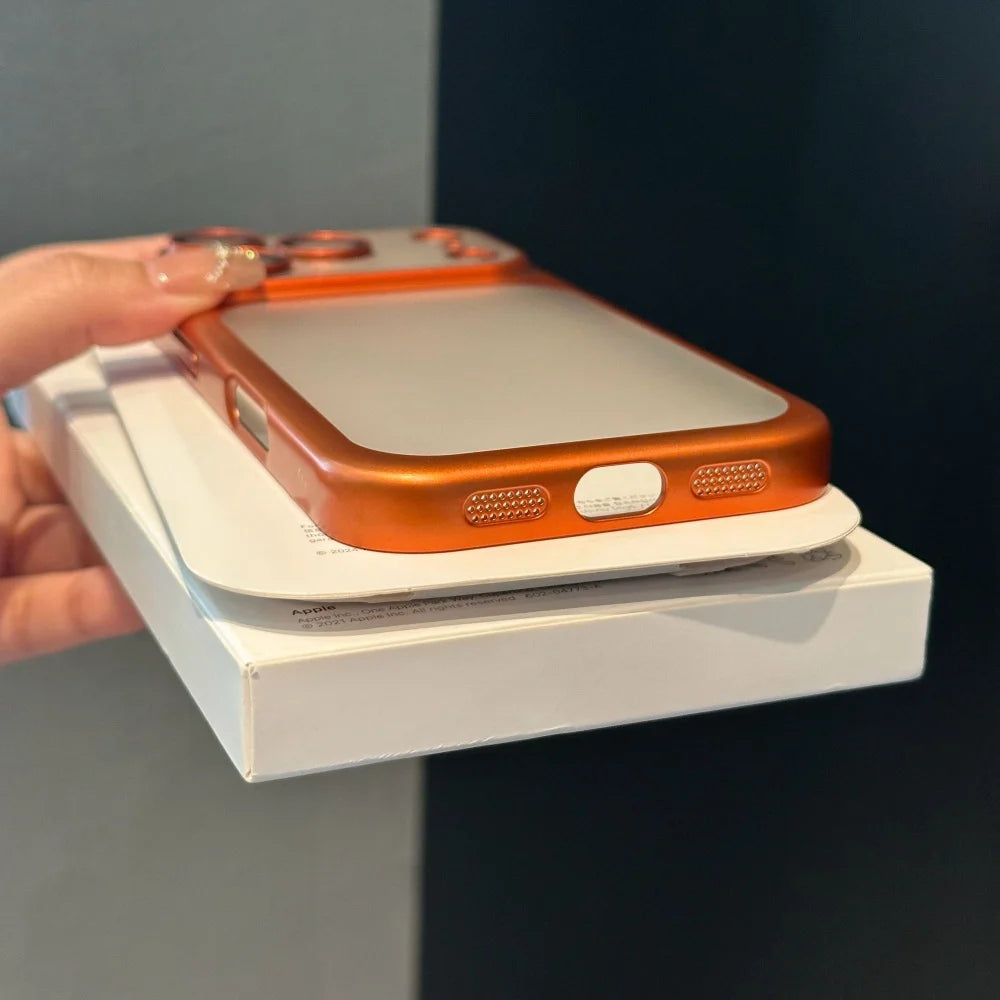 Luxury Matte Translucent iPhone Case with Electroplated Frame & Lens Protection