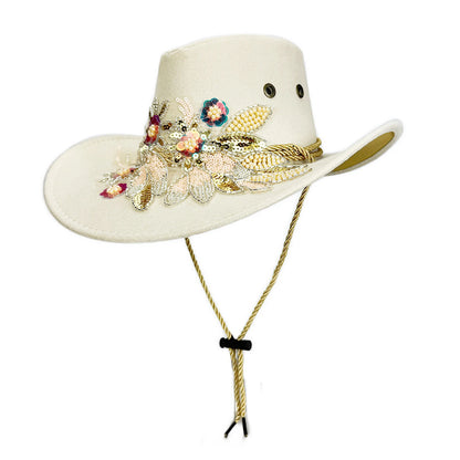 Floral Embroidery Cowgirl Hat – Women's Wide Brim Western